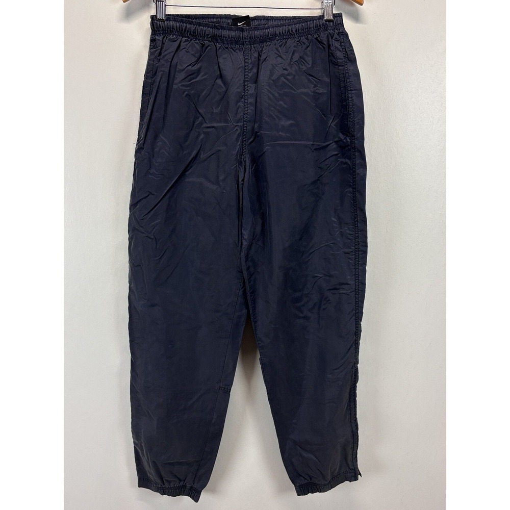 Vtg Nike Track Pants Mens Medium Navy 90's Swooshy Ankle Zip Nylon y2k Not Lined